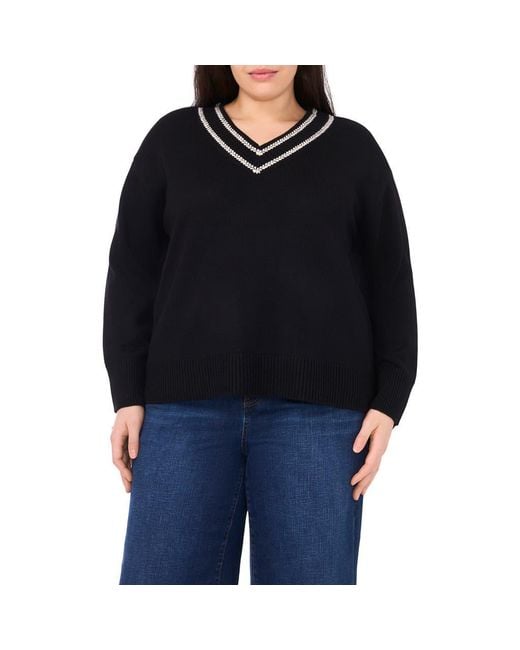 Halogen® Black Embroidered Trim Sweater