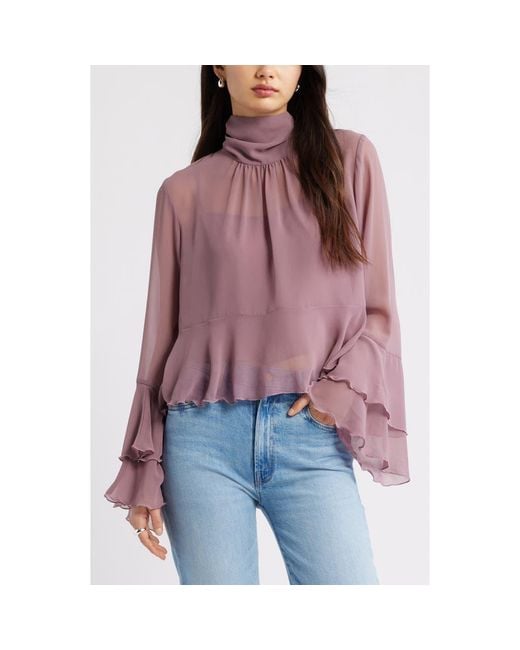 Open Edit Red High Neck Chiffon Top
