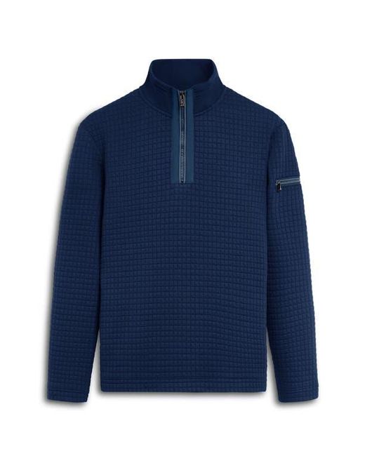 Bugatchi Blue Waffle Knit Quarter Zip Pullover for men