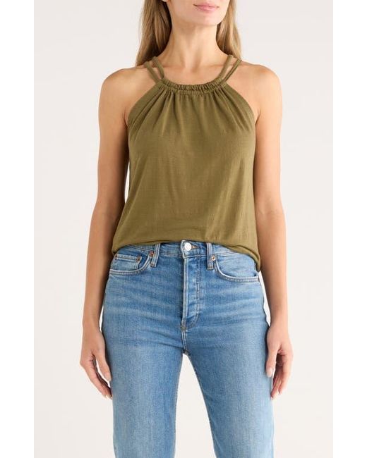 Bobeau Natural Shirred Neck Halter Top
