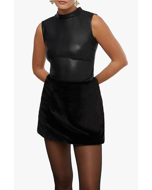 WeWoreWhat Black Faux Leather Ruched Turtleneck Top