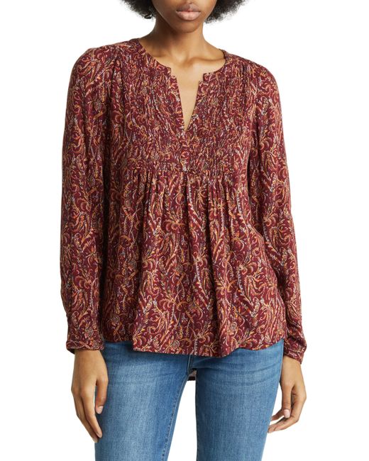 Lucky Brand Allover Print Long Sleeve Top in Red