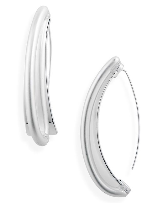 Nine West White Tapered Threader Hoop Earrings