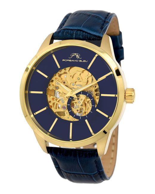 Porsamo Bleu Cassius Automatic Croc Embossed Leather Strap Watch in