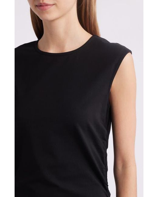 Charles Henry Black Ruched Sleeveless Stretch Cotton Midi Dress