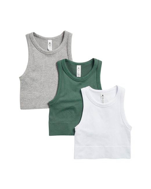 90 Degrees Green 3-pack Seamless Ribbed Crop Tank Tops