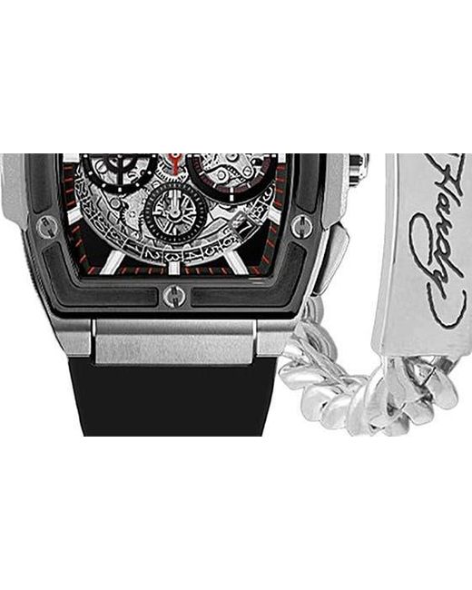 Ed Hardy Black 3-piece Jewelry & Square Watch Set for men