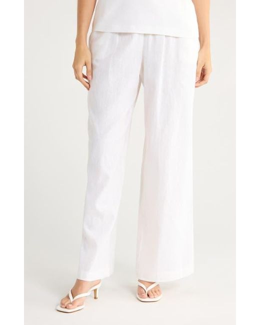 Wayf White Linen Blend Pull-On Pants