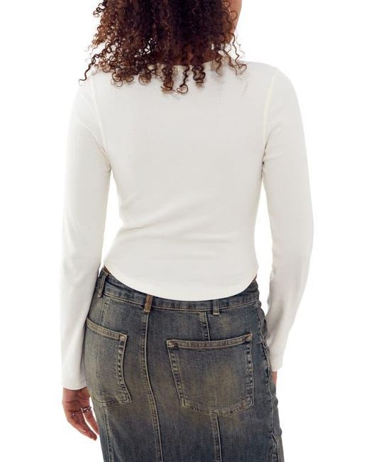 BDG White Acid Wash Placket Cotton Crop Henley
