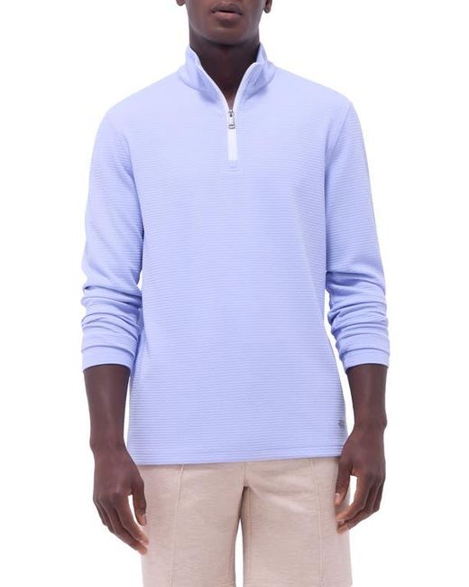 Bugatchi Blue Waffle Knit Quarter Zip Performance Pullover for men