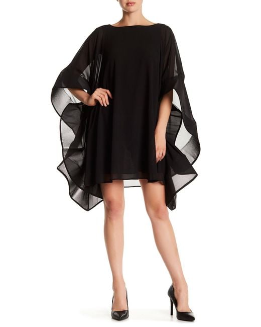 Gracia Black Wide Ruffle Sleeve Sheer Tunic Dress