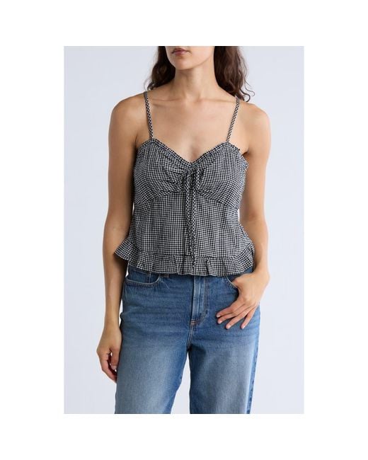 Melrose and Market Gray Cinch Tie Front Ruffle Hem Top