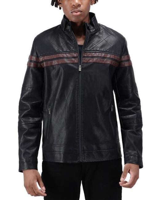 Xray Jeans Black Faux Fur Lined Grainy Faux Leather Racing Jacket for men