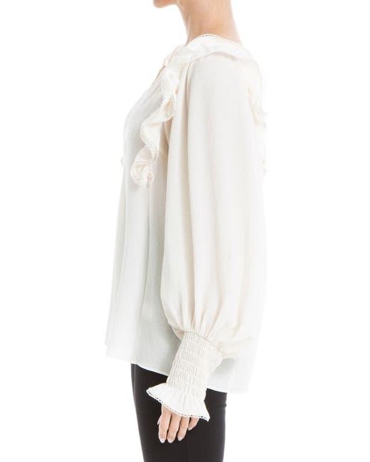 Max Studio White Ruffle Shoulder Top