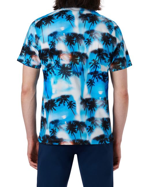 Bugatchi Blue Hendrix Digital Palm Tree Print Cotton Polo for men