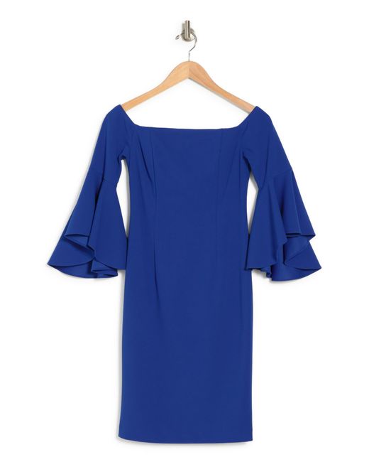 Calvin Klein Blue Off The Shoulder Bell Sleeve Dress