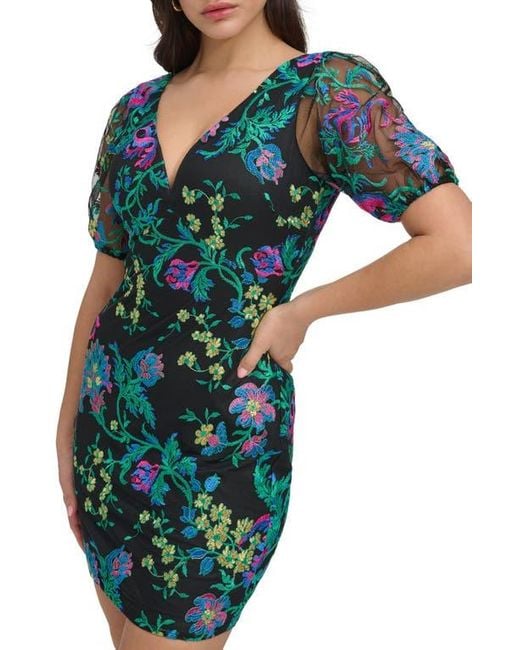 Siena Jewelry Floral Embroidered Mesh Minidress in Green | Lyst