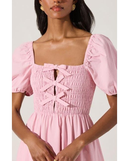 Astr Bow Detail Smock Bodice Cotton Blend Dress in Pink | Lyst Astr Bow Detail Smock Bodice Cotton Blend Dress in Pink | Lyst