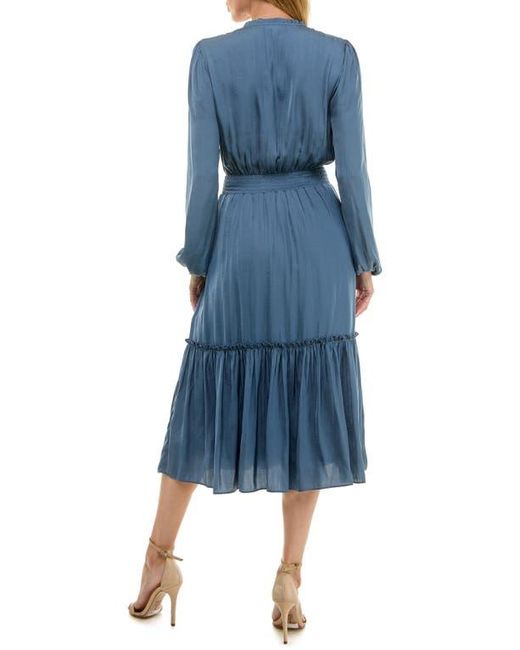 Socialite Blue Long Sleeve Tiered Midi Dress