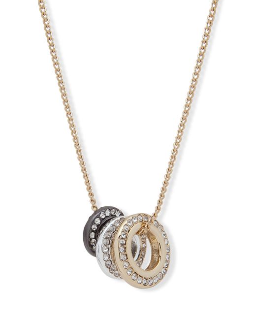 DKNY White Tri-tone Crystal Circle Pendant Necklace