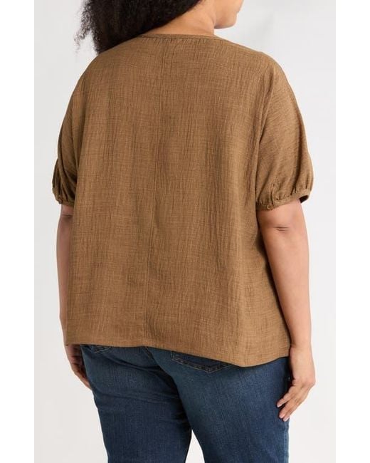 Max Studio Brown Bubble Short Sleeve Top