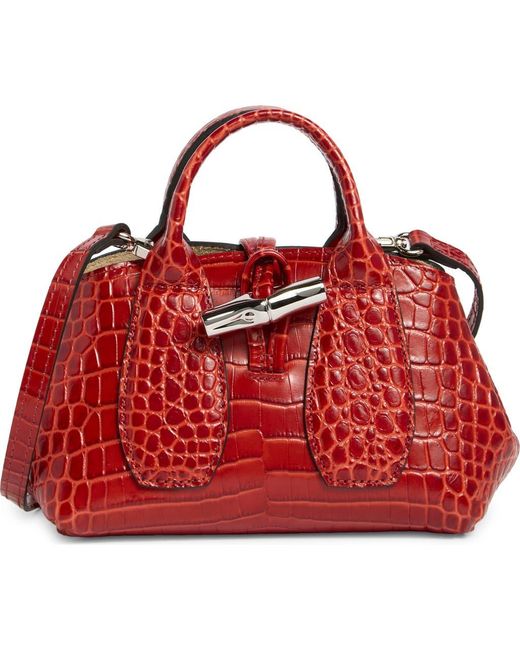 Longchamp Extra Small Roseau Croc Embossed Top Handle Crossbody