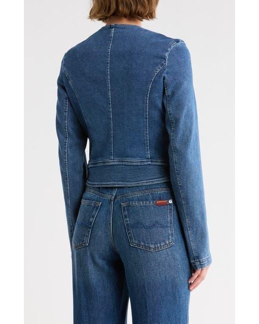 7 For All Mankind Blue Collarless Denim Jacket
