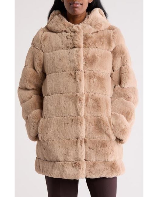 BCBGeneration Bcbgmaxazria Quilted Faux Fur Hooded Coat in Natural Lyst