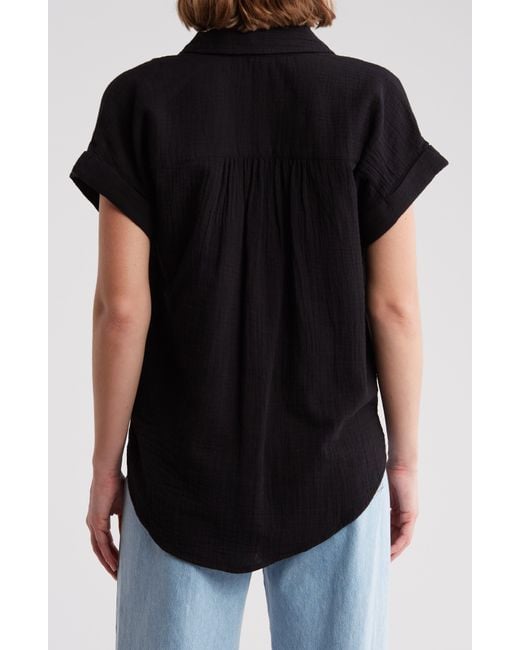 Caslon Black Short Sleeve Cotton Gauze Button-up Shirt
