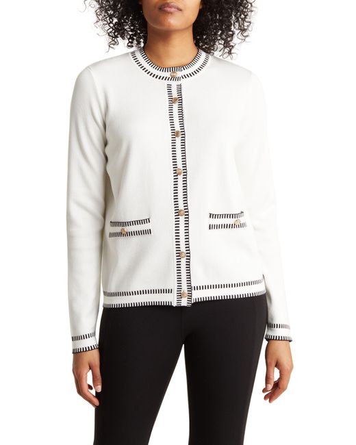Adrianna Papell White Stitched Cardigan
