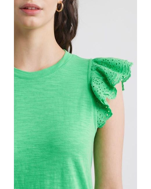 Caslon Green Mixed Media Eyelet Sleeve T-Shirt