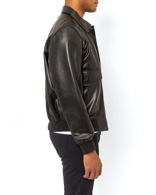 PINOPORTE Black Leather Bomber Jacket for men