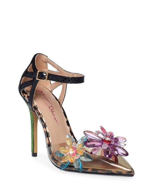 Betsey Johnson Laen Crystal Flower Pump In Black Mult At Nordstrom Rack