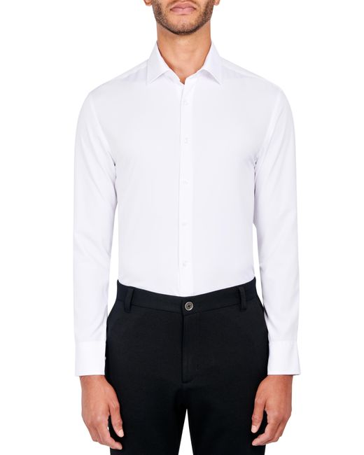 Con.struct White Slim Fit Solid Four-way Stretch Performance Dress Shirt for men