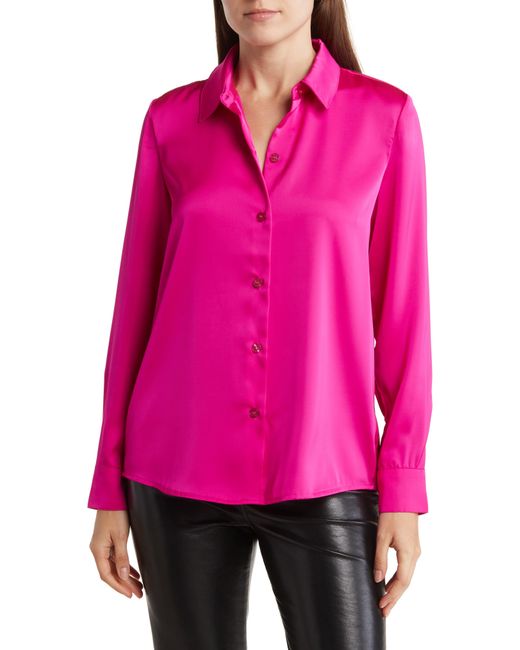 Vince Camuto Pink Satin Long Sleeve Button-up Shirt