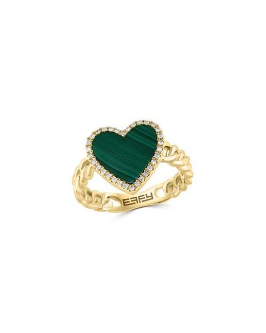 Effy Green Diamond & Malachite Heart Ring