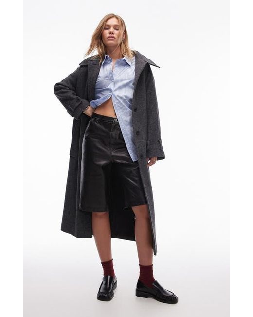 TOPSHOP Black Awkward Length Faux Leather Shorts