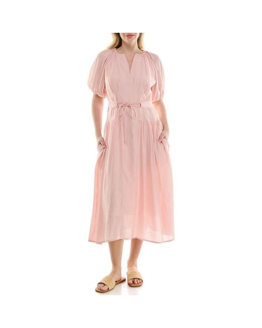 nicole miller pink dress Nicole Miller Crinkle Puff Sleeve Mid Dress in Pink