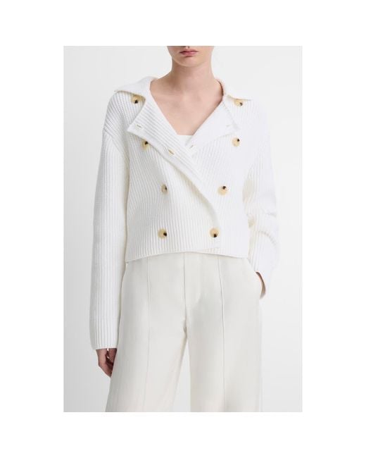 Vince White Double Breasted Sweater Jacket
