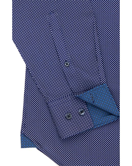 Con.struct Blue Slim Fit Microdot 4-way Stretch Performance Button-up Shirt for men