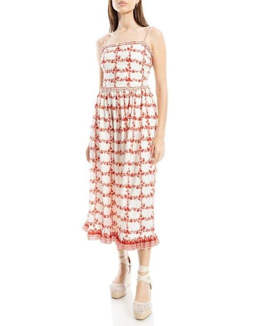 Max Studio White Ruffle Printed Midi Sundress