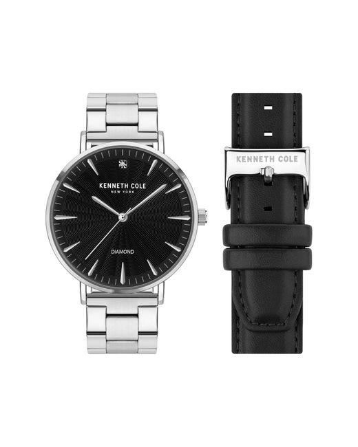 Kenneth Cole Black Diamond Dial Bracelet Watch Gift Set for men