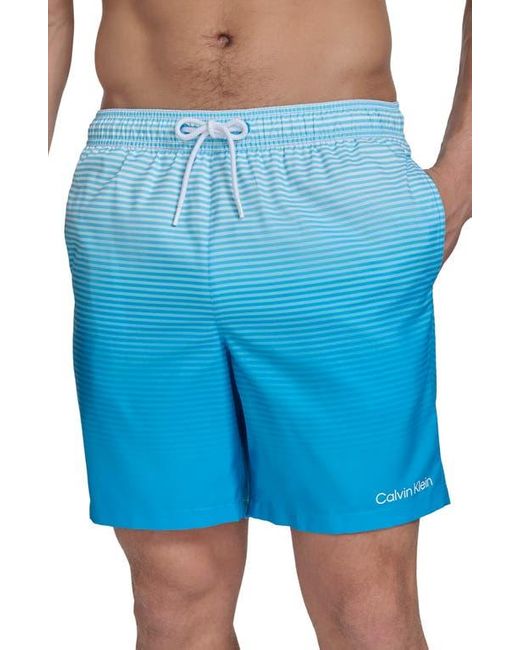 Calvin Klein Blue Graphite Stripe Core Volley Swim Trunks for men