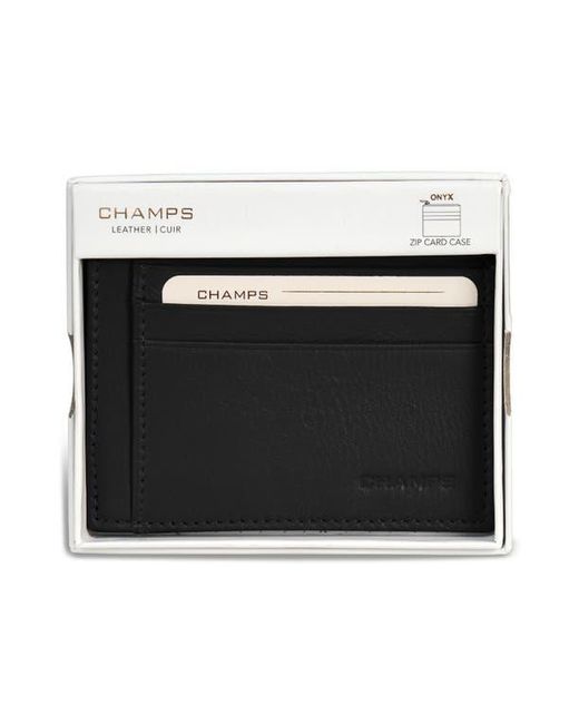 CHAMPS Black Zip Leather Card Case for men