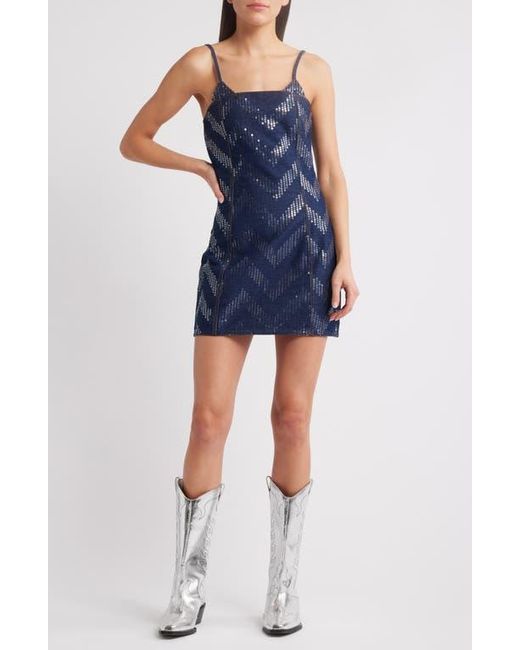 Nasty Gal Blue Zig Zag Sequin Denim Minidress