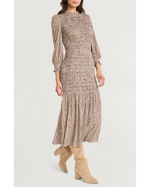 The Good Journey Natural Smocked Long Sleeve Maxi Dress