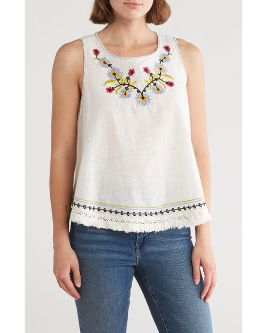 Max Studio Blue Embroidered Sleeveless Cotton Top