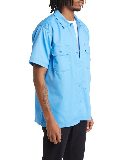 Dickies Blue Solid Short Sleeve Button-up Work Shirt for men