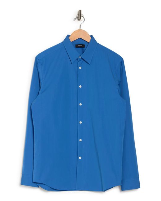 Theory Blue Irving Long Sleeve Cotton Button-up Shirt for men