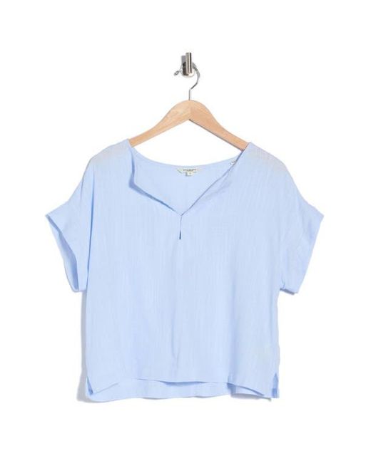 Max Studio Blue Split Neck Short Sleeve Top